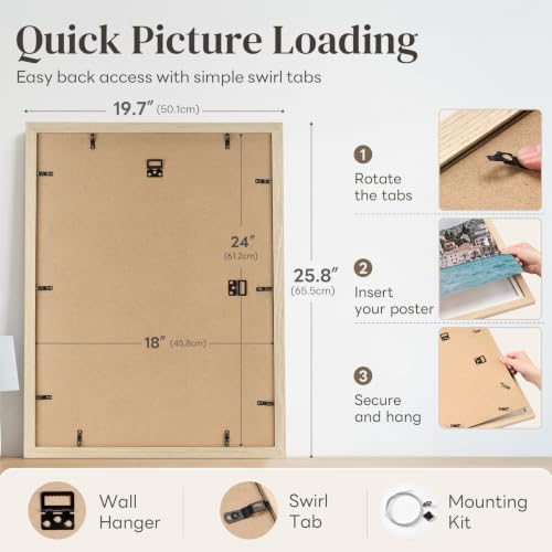 1 Pack 18x24 Frame 18 x 24 Poster Frame Natural Light Oak Solid Wood by HOUSE DAY - Used condition - Image 7