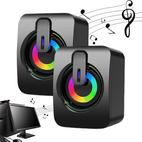 RGB PC スピーカー 有線,RGB 有線スピーカー, デスク コンピューター用ミニ RGB 有線スピーカー 1 ペア, テレビ、MP3 プレーヤー、映画鑑賞、ゲーム用ラップトップ用のプラグ アンド プレイ家庭用スピーカー
