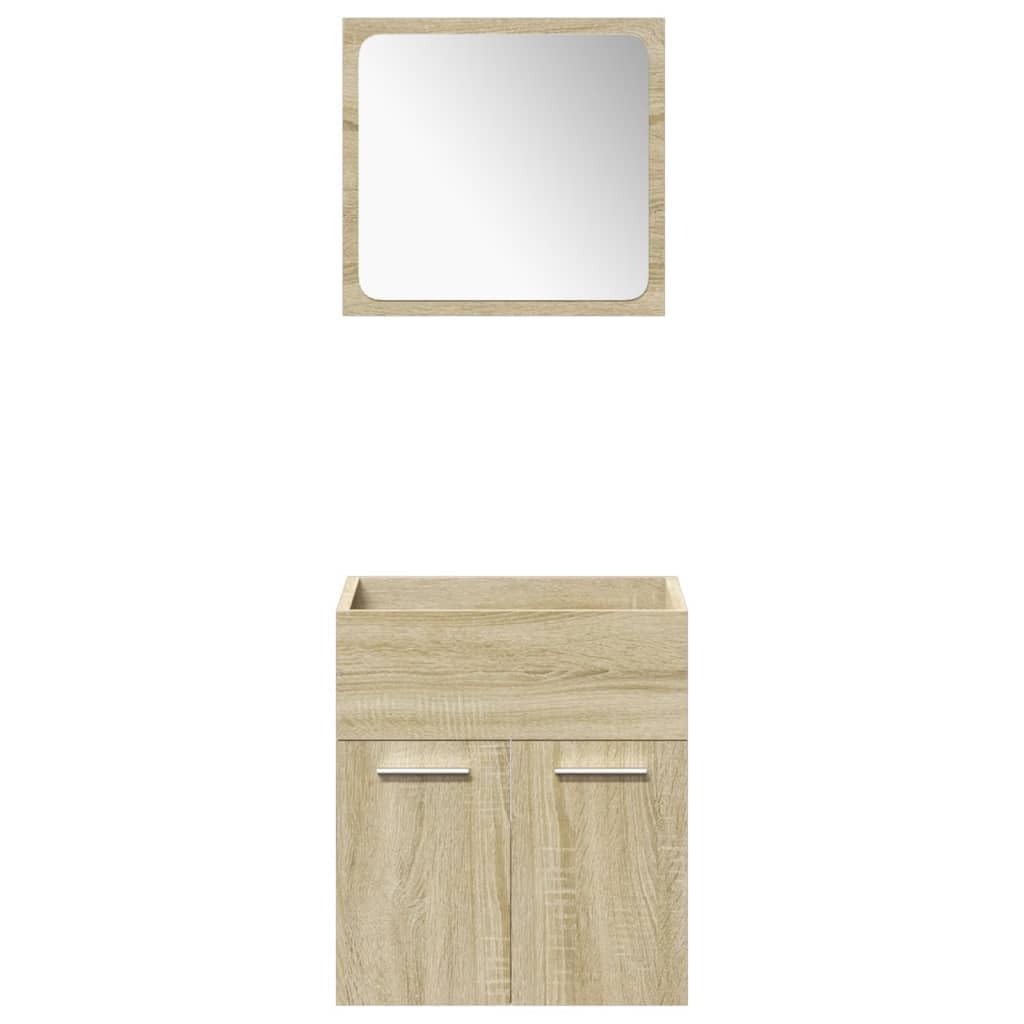 4-TLG. Badmöbel-Set Sonoma-Eiche Holzwerkstoff mit Hochschrank und Spiegel, wandmontierbar, feuchtigkeitsbeständig, klare Glas-Spiegelfläche für Make-up und Rasur