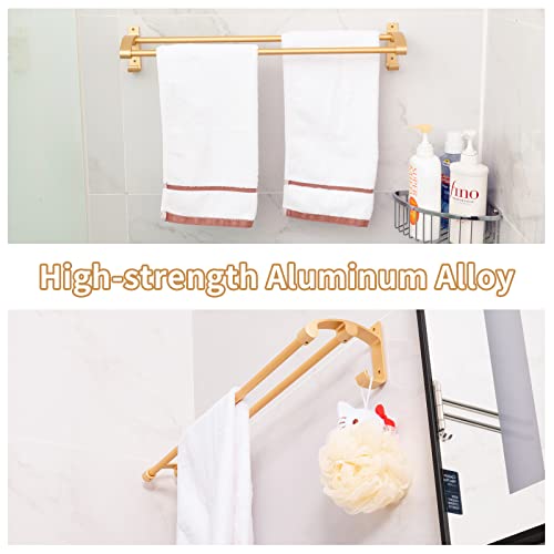 Towel Racks For Bathroom Luxsamg Bathroom Towel Rack With Shelf Aluminum Wall Mount Bath Sheet Towel Holder Double Foldable Towel Bar Hooks No Drill 24 Inch Matte Gold #TOP3