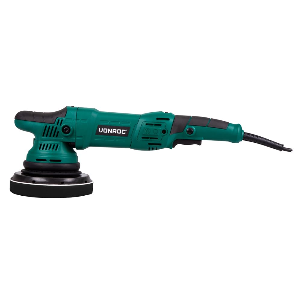 VONROC Lucidatrice Auto 1050W, Orbitale Doppia Azione 21mm, Velocità Variabile 1400–4800 RPM, Disco 150mm con Velcro, Soft Start, Cavo 4m – Per Lucidatura Auto, Barca e Rimozione Graffi - Con 4 dischi