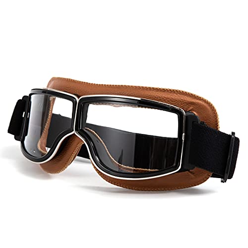 Evomosa Retro Motorradbrille für Motocross mit klarem Glas und gelbem Rahmen