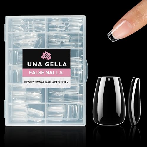 Image of UNA GELLA Short Coffin Nail Tips 216pcs Short Coffin Gel Nail Tips 12 Sizes Full Cover Soft Gel Clear Fake Nails Extension for Home DIY Salon