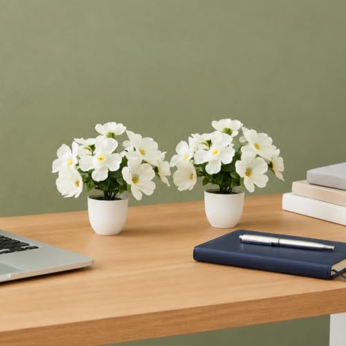 Image of fancymart Artificial Real Touch Flower Plant with Pot (Pack of 2), 16 cm Height, Decorative Faux Floral Plant for Home, Office, Living Room, Bedroom, Table & Shelf Decor