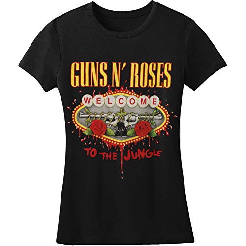 GunsRoses - T-shirt - taille normale - Col ras du cou - Manches courtes Femme - Noir - 38