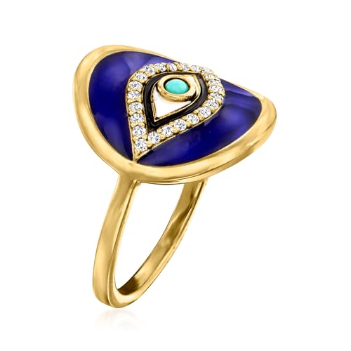 Ross-Simons 0.10 ct. t.w. White Topaz and Multicolored Enamel Evil Eye Ring With Turquoise in 18kt Gold Over Sterling3