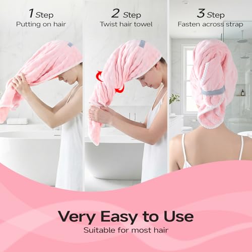 Image of REDKISS 3 Pack Microfiber Hair Towels for Women, Hair Towel Wrap for Long Curly Thick Hair, Quick Dry 280 GSM Hair Drying Towel Wrap with Secure Strap, Soft Anti-Static Microfiber Towels