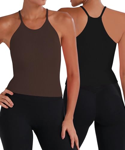 Image of Sunzel Ribbed Crop Tank Top for Women Seamless Racerback Camisole | Buttery Soft Nylon Spandex, Opaque No See Through, Stays in Place, Unpadded, Slim Fit, No Shrink, Yoga Workout Gym Casual