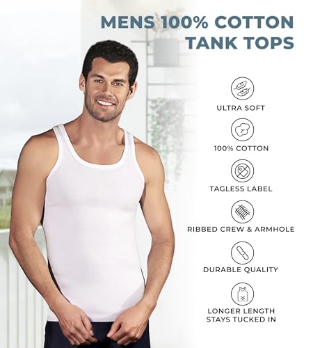 Brix Men's Tank Top Undershirts - 100% Cotton Multipack Tagless Shirts.4