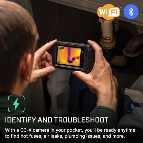 Image of FLIR C3-X Compact Thermal Imaging Camera with WiFi, High Resolution Infrared Imager for Inspection, Electrical, Mechanical, Building, and HVAC Applications | -20 to 300C, 12,288 pixels, 5MP visual, LED flashlight, Ignite cloud, 2 batteries, charger, case