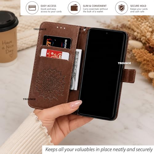 Image of TROUNCE Queen Faux Leather Flip Case Cover with Card Cash Holder Wallet Case | Magnetic Lock Mobile Cover |Back Case - Brown for Google Pixel 8