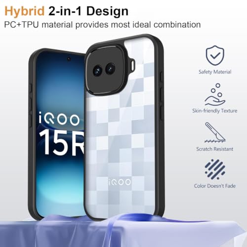 Image of VONZEE Clear Back Case Cover for IQOO 15R 5G | Shockproof Design | Hard Back Cover Case for IQOO 15R 5G (PC & TPU, Black)