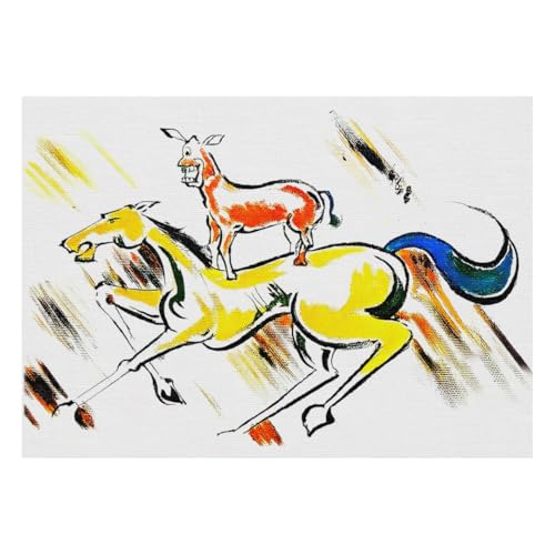 Image of Kurifly Majnu Bhai Painting Print - inchRocking Horse inch Pop Art Canvas (Welcome Movie) - Donkey on Horse - Rolled Canvas (18 inch x 12 inch)