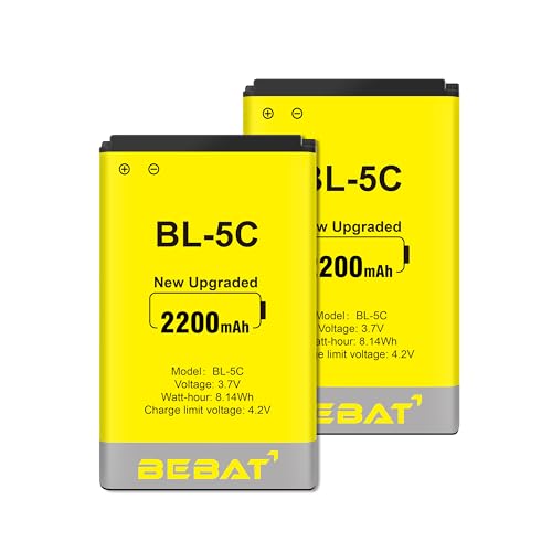 BEBAT (2 Pcs) BL-5C Battery, 3.7V 2200mAh Rechargeable BL-5C Battery Suitable for Household Radio, Nokia with Current Protection