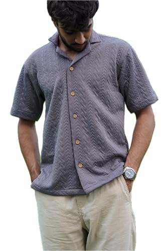 Image of Men's Kint-Textured Half Sleeve Spread Collar Shirt