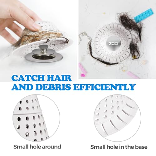 Image of zaa Bathtub Drain Hair Catcher, Premium Silicone Shower Hair Catcher, 1Pack Hair Stopper for Pop Up & Regular Drains of Shower, Bathtub, Bathroom Sink, Bathroom Fixture Accessories, White