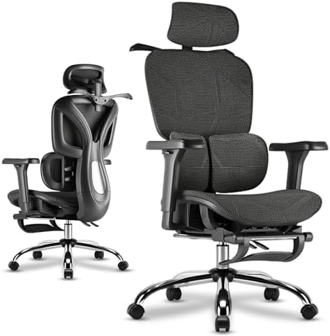 Cadeira de Escritório Ergonômica Preta com Rede Mesh - Apoio Lomb...