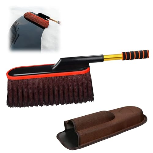 綿糸ワックスモップ 長毛 モップ 車 洗車ブラシ ロング 水拭きモップ 拭き掃除 柄の長いモップ ハンディモップ 汚れ ほこりとり ハンディ 360 回転モップ 人気 伸縮可能 ワックス掛け ガラス 窓 床 多機能 (ブラウン)
