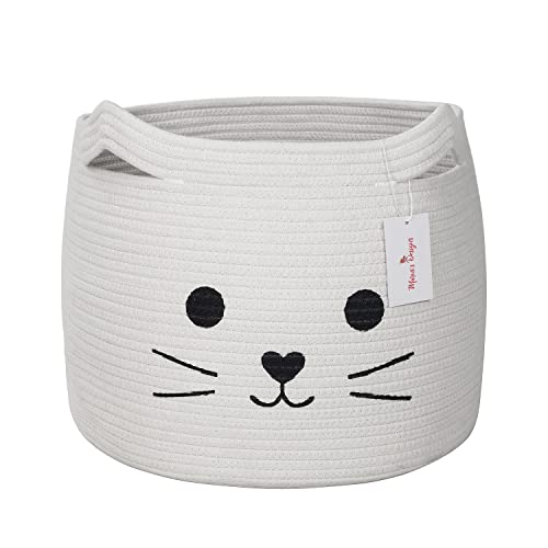 Marni's - Cesto Ropa Sucia Bebe o almacenaje Juguetes niños - Cestas almacenaje para Decoracion hogar - Cesta de Algodon Trenzado Decorativa con diseño de Gato - Canasta Grande