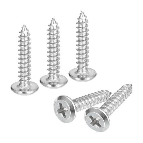 sourcing map M4x20mm Flat Head Phillips Drive Self Tapping Screws, 304 Stainless Steel Cross Drive Fastener Screws, Silver, Pack of 100