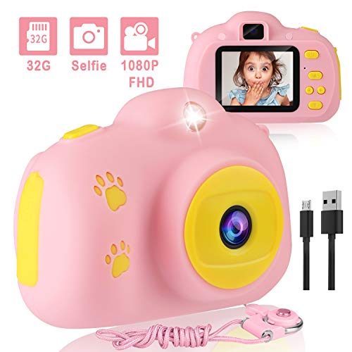 AIMASON, Kids Camera 1080P 3inch Pink with 32GB SD Card