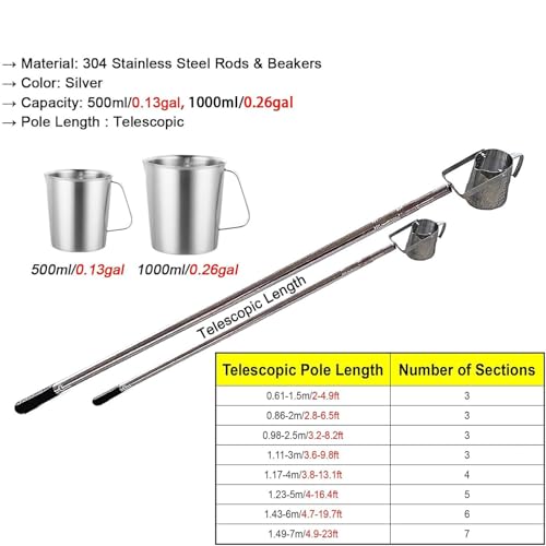 Muestreador de Agua telescópico con Vaso de precipitados de Acero Inoxidable y Varilla de muestreo Extensible para un análisis eficiente de la Calidad del Agua.