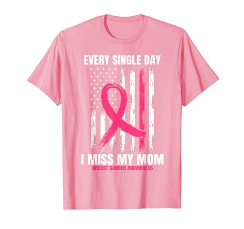 Pink Breast Cancer Awareness I Miss My Mom USA Bandera Americana Camiseta