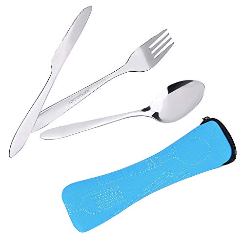 Set Posate Da Viaggio In Acciaio Inox - 9 Pezzi Con Contenitore - Forchetta Coltello Cucchiaio Apriscatole Cannucce Spazzola Bacchette - 3