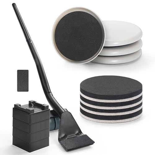 Furniture Lifter Tool + 8-Pack of 3.5 Sliders Save 80% Effort Safely and Easily The Lift and Glide Tool Set for Heavy Furniture and Appliances Reusable Moving Pads Floor Protectors for Carpet