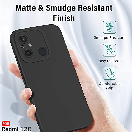 Image of TheGiftKart Liquid Silicon Back Cover Case for Mi Redmi 12C | Stylish Camera Protection Module | Micro-Fibre Lining Inside | Shockproof Back Cover Case for Mi Redmi 12C (Silicone, Black)
