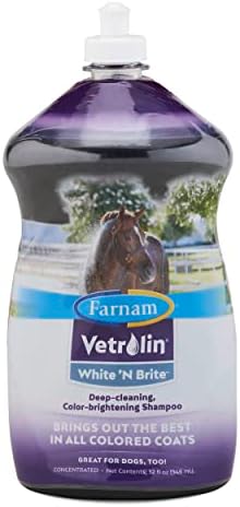 Farnam Vetrolin White ’N Brite Shampoo, Deep Cleaning and Color Brightening Shampoo for Horses and Dogs. 32 ounces