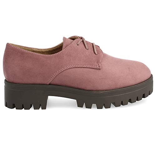 Zapato con Cordones Redondos Tipo Blucher, con Plataforma de Goma. Altura del Tacon: 4 cm. Altura de Plataforma: 3 cm. Talla 37 Malva