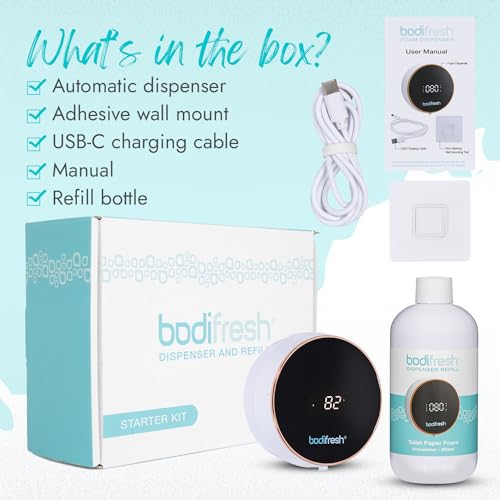 toilet paper foam dispenser starter kit flushable wipe alternative septic safe motion-activated and rechargeable includes refill easy installation