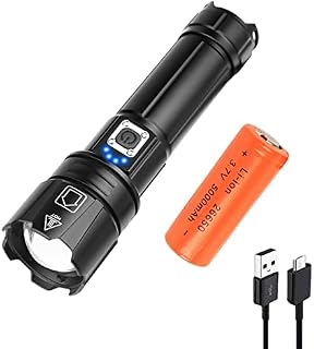 LED Torch Rechargeable, Brightest 20000 Lumen XHP70 LED Professional Tactical Flashlight, 5 Modes Zoomable Premium Waterproof Handheld Torch Lamp with Battery for Outdoor Camping Hiking Fishing
