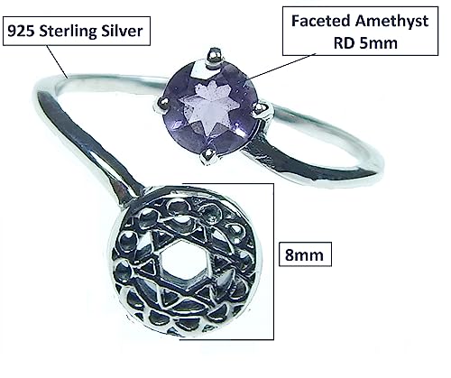 Image of Natural Amethyst 5mm round faceted brilliant cut AAA quality 925 sterling silver handmade bohemian vintage symbol ring gift for her february birthstone