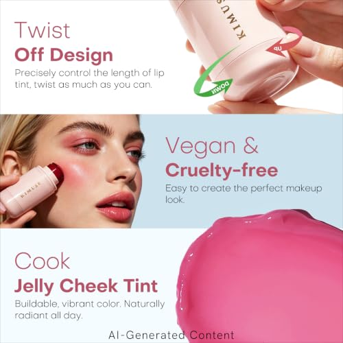 Image of KIMUSE Jelly Cheek & Lip Tint, Watercolor Blush, Multi-Use Makeup, Tint for Cheeks, Lips & Eyes, Lightweight, Sheer & Buildable Color, Vegan Formula, Cruelty-Free