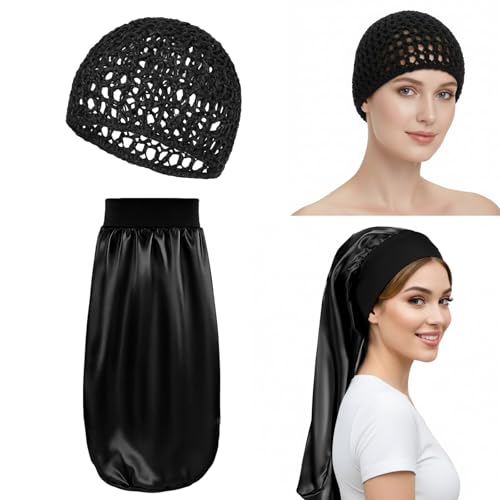 4-Piece Set for Hair Protection and Styling,Wrap Cap hair net and Scarf, Tubi Hair Wrap, Doobie Hair Wrap, Crochet Hair Net, Dominican Hair Net, Soft and Breathable Material