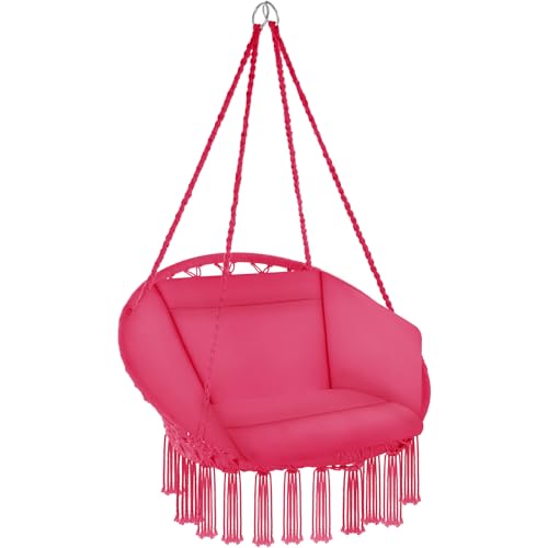 tectake 800708 Hängesessel zum Aufhängen, Indoor und Outdoor, Ø Sitzfläche: ca. 60 cm, robuste Konstruktion, inkl. großem weichem Kissen - Diverse Farben - (Pink | Nr. 403340)