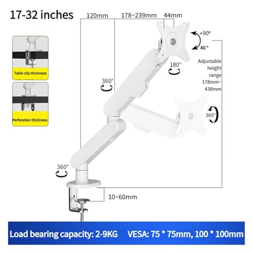 Support de bureau d'ordinateur blanc réglable pour écran 32" max
