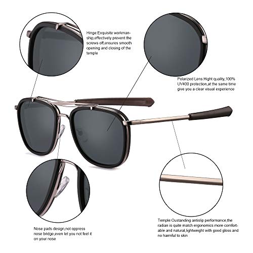 Vintage Steampunk Double Bridge Square Polarized Sunglasses Designer Metal Frame For Women Men4