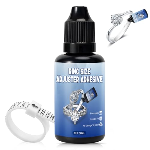 SHOPPGO Ajusteur Bague Invisible, Baguier Mesure Doigt Français, Colle Bijoux, Ajusteur de Bague Glue, Facile à mettre et à enlever, convient à toutes les bagues, 30 ml