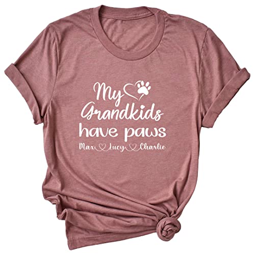 LEVY PAW Personalized My Grandkids Have Paws T-Shirt with Your Pet Names (Heather Mauve)