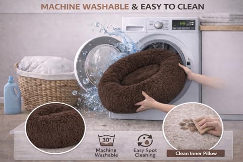 Image of ZEXSAZONE Summer Round Donut Pet Bed for Cats and Puppies Dogs Mat Cozy and Plush Raised Bedside Support Both Sides Use Like 2 in One Washable Sizes for Small Medium and Large Pets XL Brown