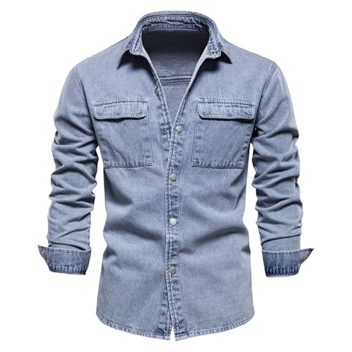 Veste en jean pour homme à manches longues coupe ajustée aux finitions haut de gamme