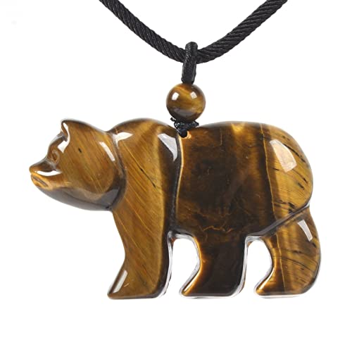 Justinstones Natural Golden Tiger Eye Carved Cute Flatback Polar Bear Animal Pendant Necklace...
