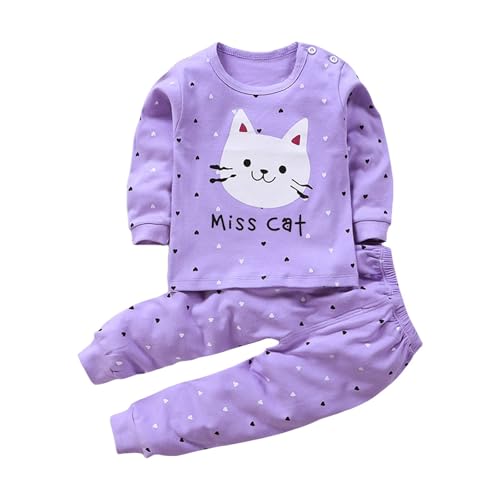 Baby Girls Cotton 𝐏ajamas 𝐒nug Fit 𝐏a𝐣ama Set Long Sleeve Crewneck Tops + Long Pants Sl𝐞epwear Cute Cat 𝗟oungewear
