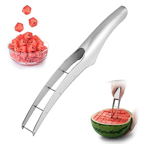 Cortador de Sandía,Cortador de Sandía en Cubos,Acero Inoxidable Rebanador de Sandía,Herramientas de Corte de Frutas de Cubo,Rápido Cortador de Cubos de Sandía,Cortador de Sandía y Melón,Cocina Gadgets