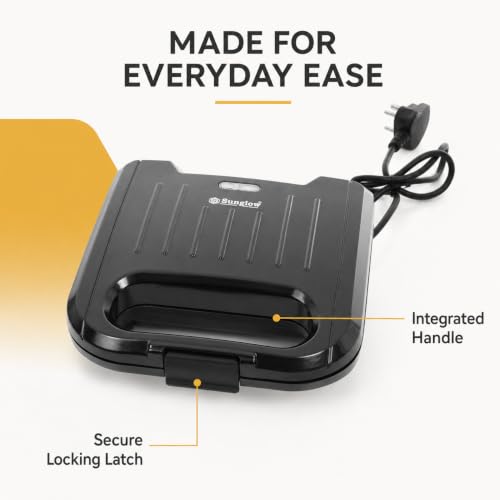 Image of Sunglow Crystal 750 Watt Sandwich Maker, Electric Toaster with Ribbed Grilling Plates, Indicator Lights, Scratch Resistant, 180 Open Griller, Auto Cutoff, 1 Year Warranty, 2 Slices, Black