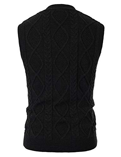 Men's Cable Knit Sweater Vest Winter V-Neck Cardigan Vest With Pockets Black Xl #TOP1