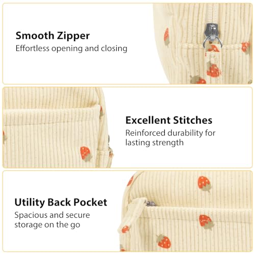 Image of FINPAC Pencil Case, Corduroy Triangle Makeup Bag, Kawaii Pen Bag Pouch Holder Box Organize for Study, Office, or Travel, Strawberry 2